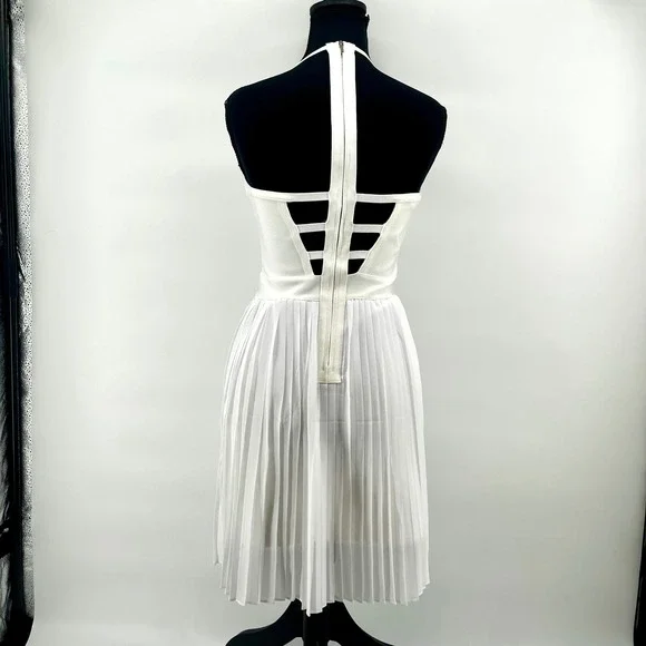 NWT Bebe White Halter Pleated Midi Dress Cutout Strappy Back Zipper S - threedaughtersproperties.com NWT Bebe White Halter Pleated Midi Dress Cutout Strappy Back Zipper S - threedaughtersproperties.com